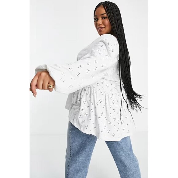ASOS Curve Broderie Eyelet Smock with Blouson Long Sleeve and Tie Back - Size 18 - Picture 11 of 12